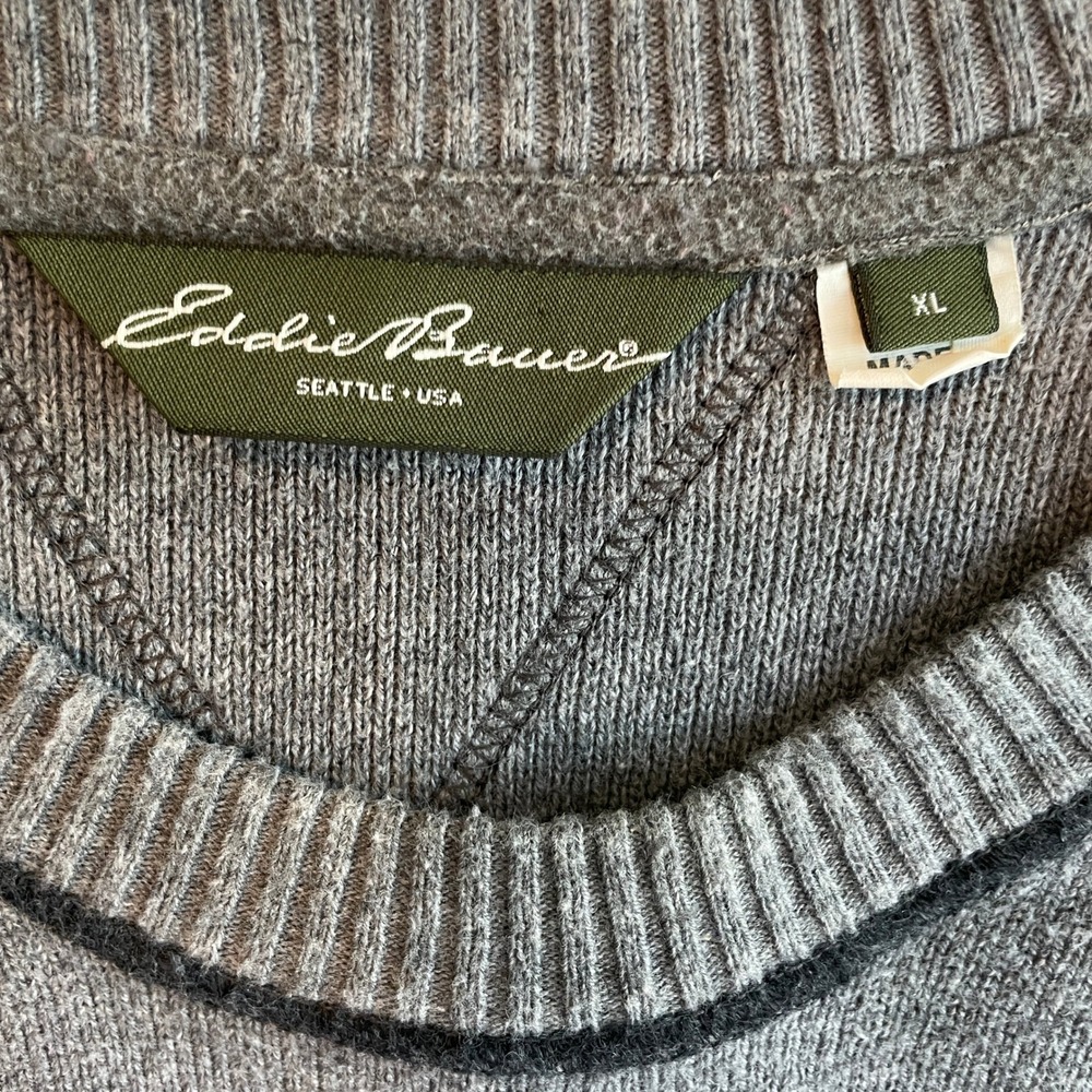 Eddie‎ Bauer Mens XL Gray Crew Neck Long Sleeve Knit Sweater Pullover Top - Picture 3 of 7